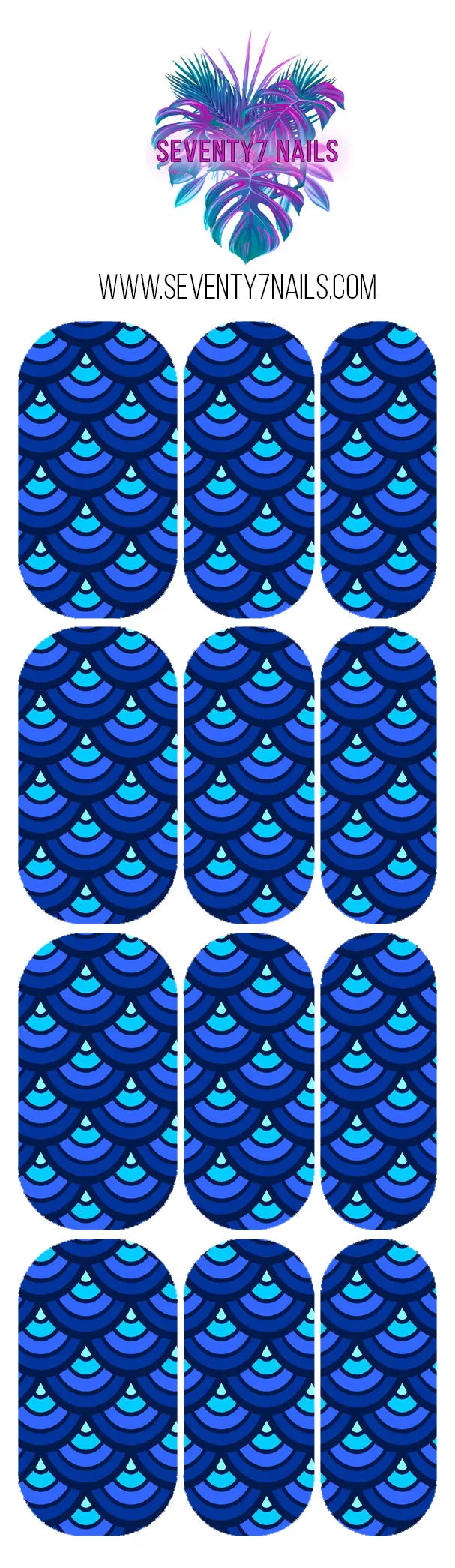 Waterslide Nail Decals - Blue Scallops