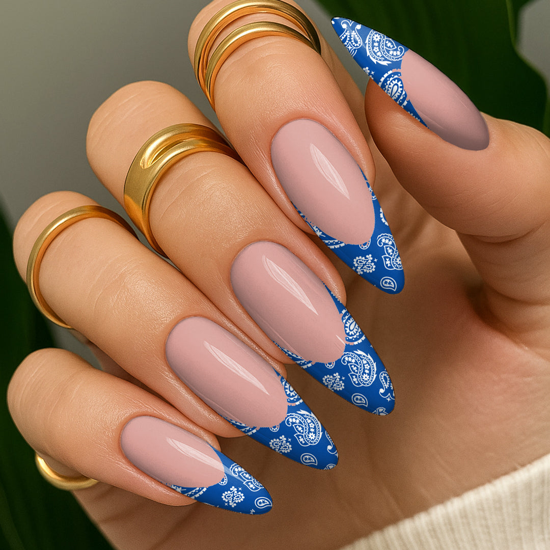 Blue Bandana French Tip Nail Decals | Seventy7 Nails