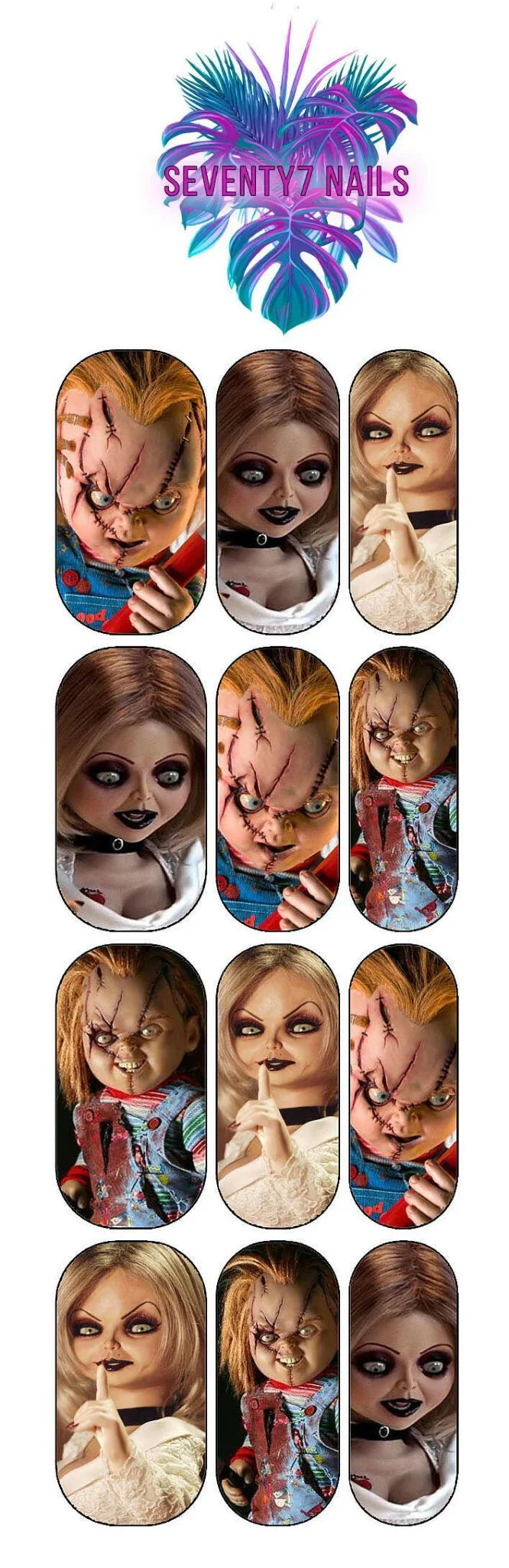 Waterslide Nail Decals - Chucky - Seventy7 Nail Decals