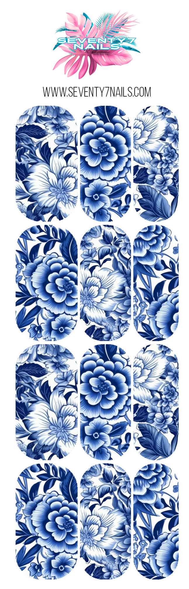 Waterslide Nail Decals - Blue Rose Floral