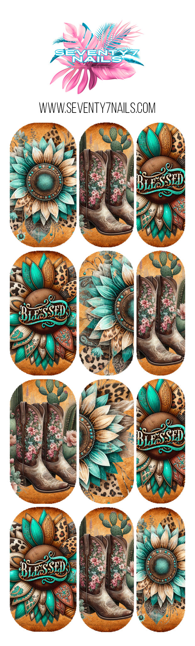 Waterslide Nail Decals - Turquoise Cowgirl