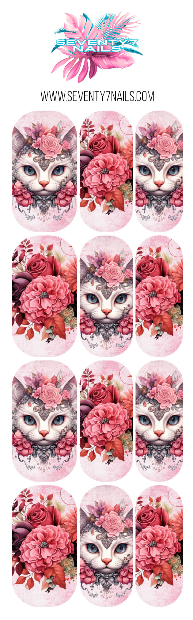 Waterslide Nail Decals - Kitty Bloom