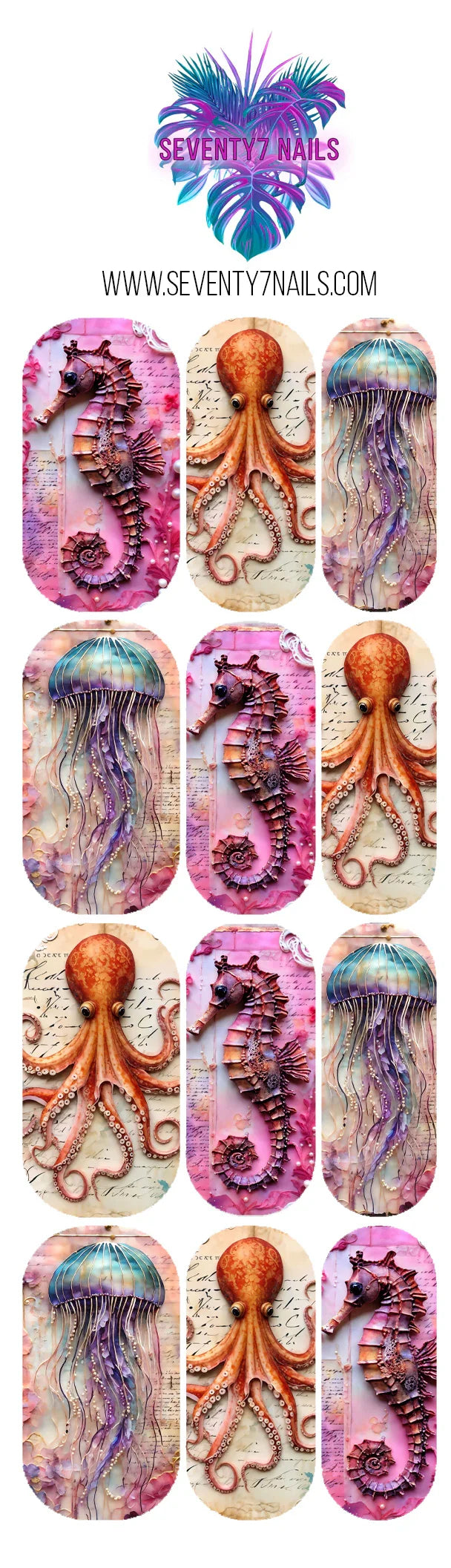 Waterslide Nail Decals - 3D Sea Creatures