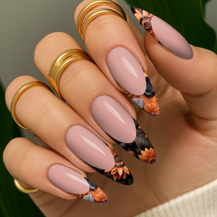 Waterslide Nail Decals - French Cut - 3D Halloween Floral - Seventy7 Nail Decals