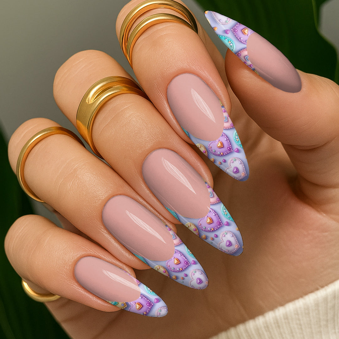 Waterslide Nail Decals - French Cut - 3D Pastel Hearts - Seventy7 Nail Decals