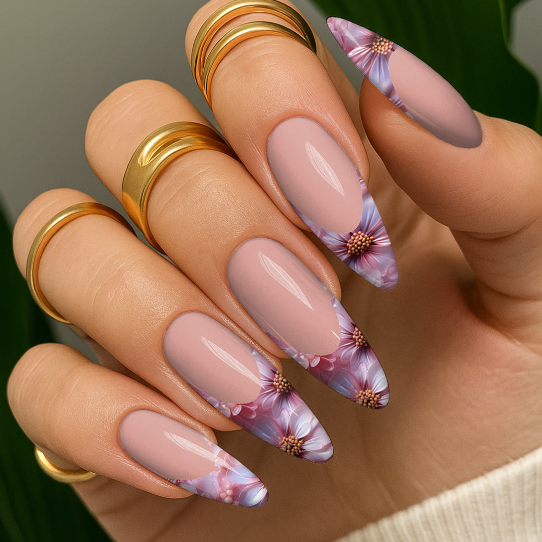 Waterslide Nail Decals - French Cut - 3D Pink Floral - Seventy7 Nail Decals