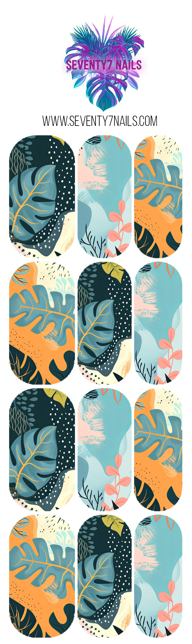 Waterslide Nail Decals - Retro Blue Palms