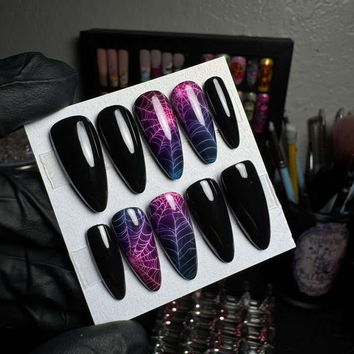 Purple Ombré Spiderweb Press-On Nails