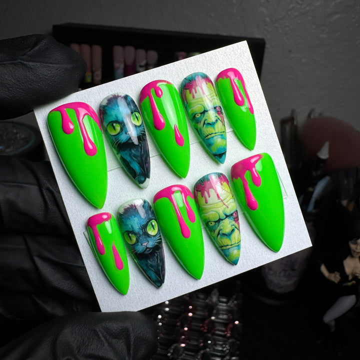 Neon Frankenstein Press-On Nails