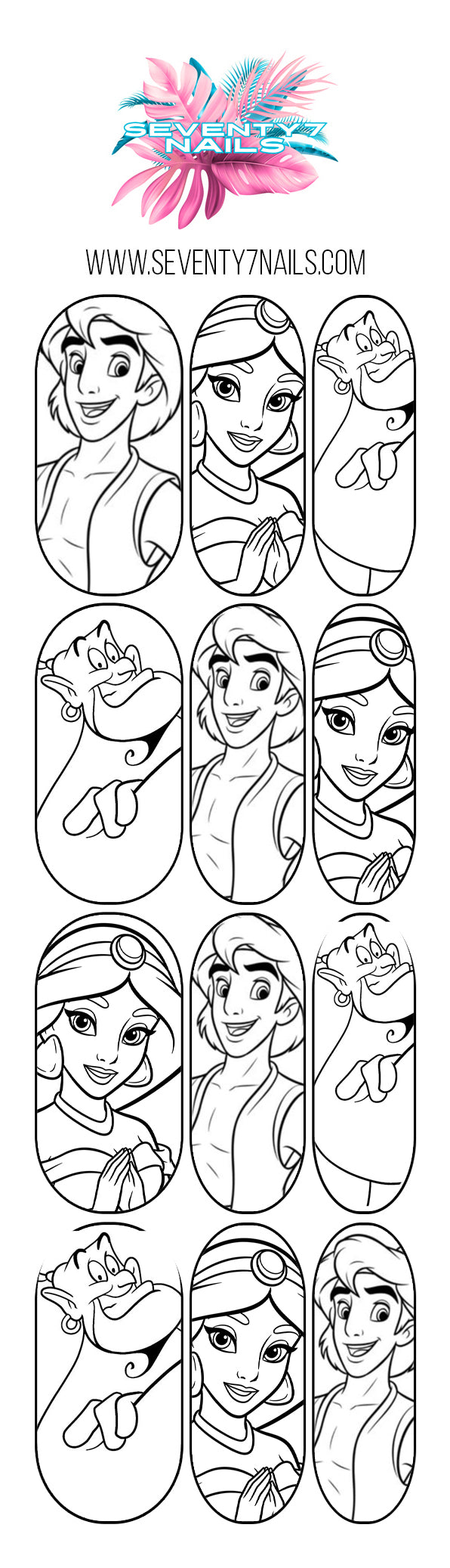 Aladdin Outline Nail Decals | Color Your Own Nail Art