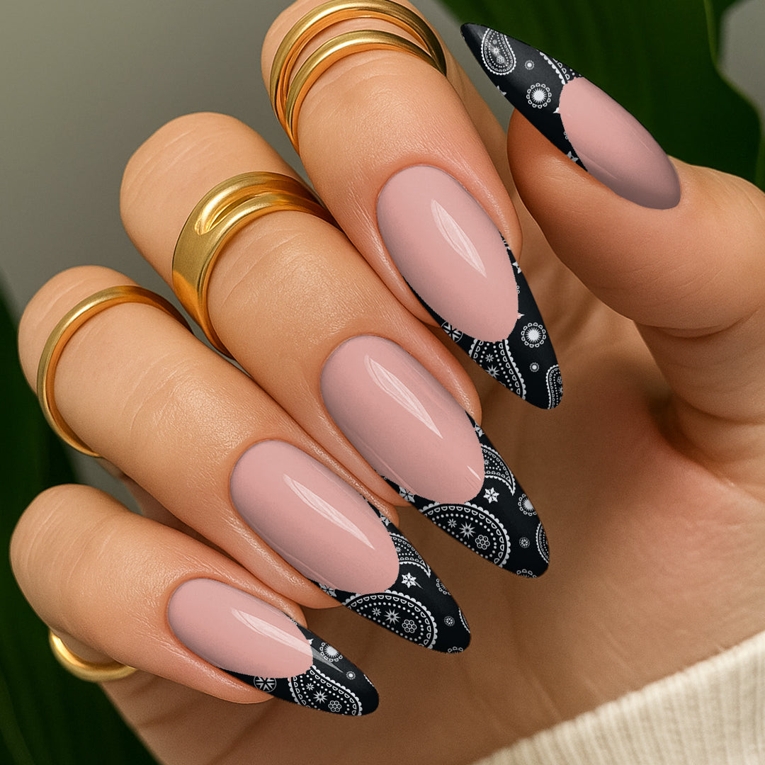 Waterslide Nail Decals - French Cut - Black Bandana - Seventy7 Nail Decals