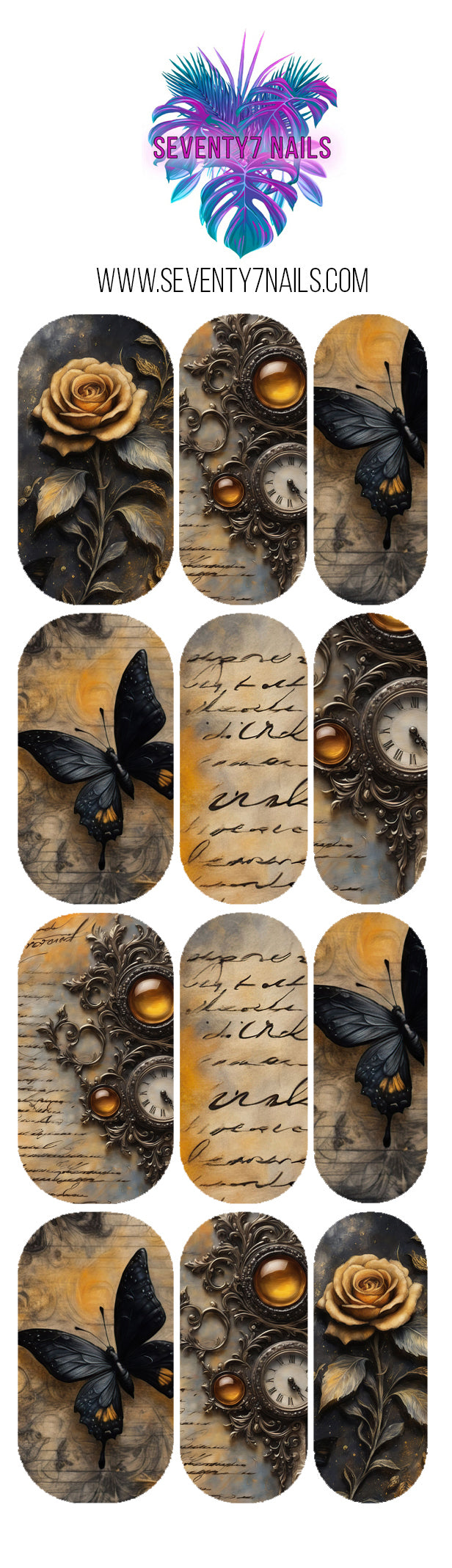 Waterslide Nail Decals - Black Orange Goth