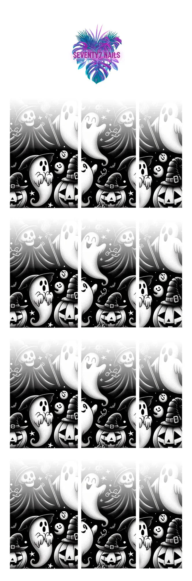 Ombre Waterslide Nail Decals - Black & White Ghosts