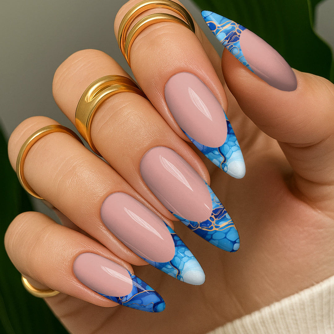 Waterslide Nail Decals - French Cut - Blue Ocean - Seventy7 Nail Decals