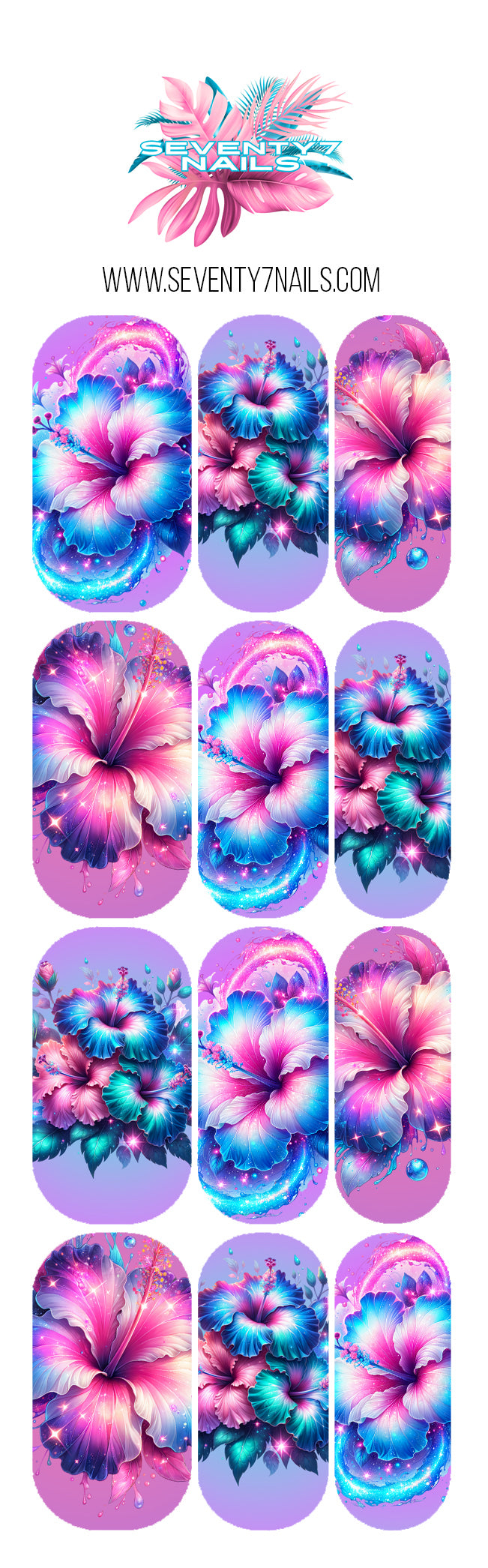 Waterslide Nail Decals - Bright Hibiscus