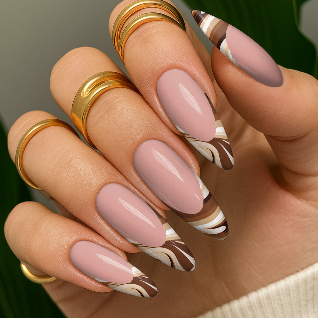 Waterslide Nail Decals - French Cut - Brown Waves - Seventy7 Nail Decals