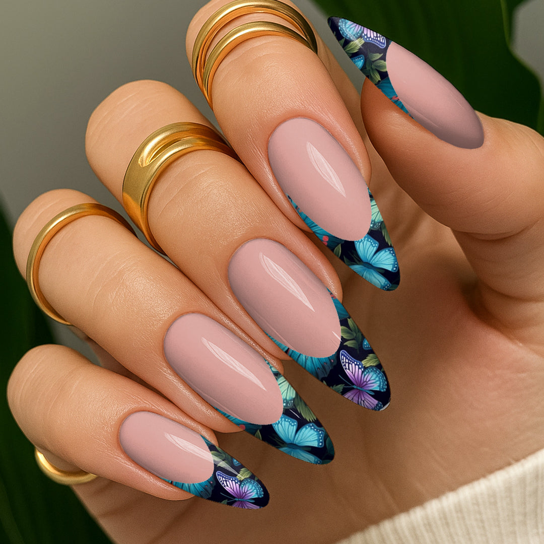 Waterslide Nail Decals - French Cut - Butterfly Garden - Seventy7 Nail Decals