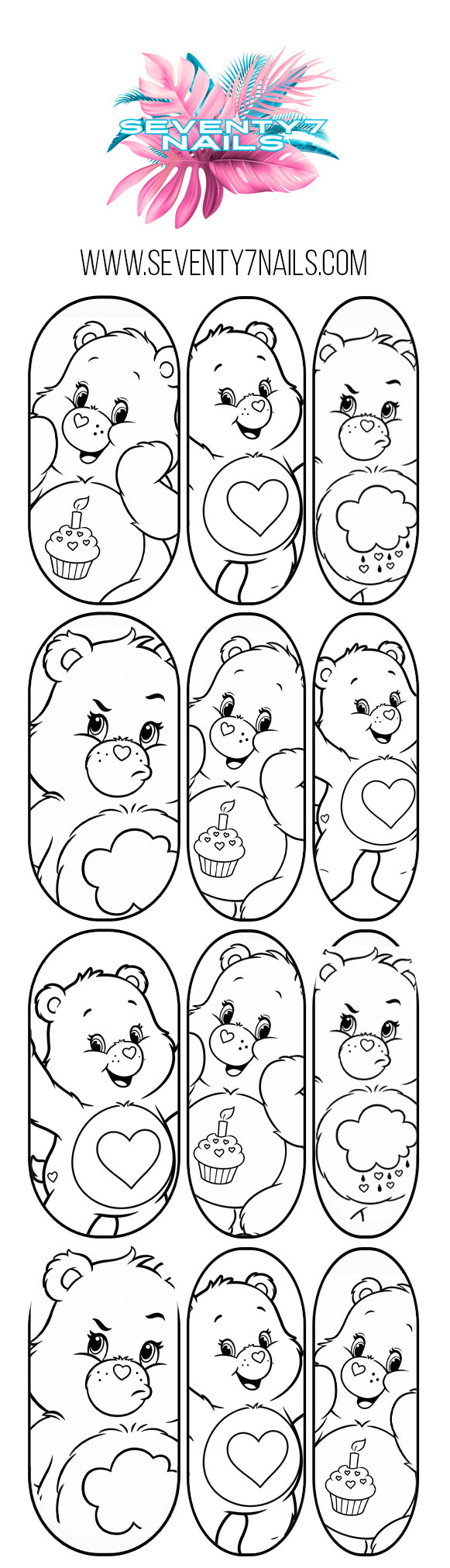Care Bears Outline Nail Decals | Color Your Own Nail Art
