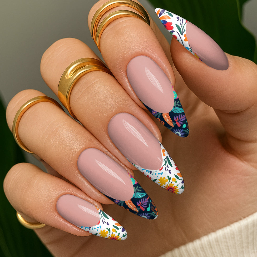 Waterslide Nail Decals - French Cut - Como La Flor - Seventy7 Nail Decals