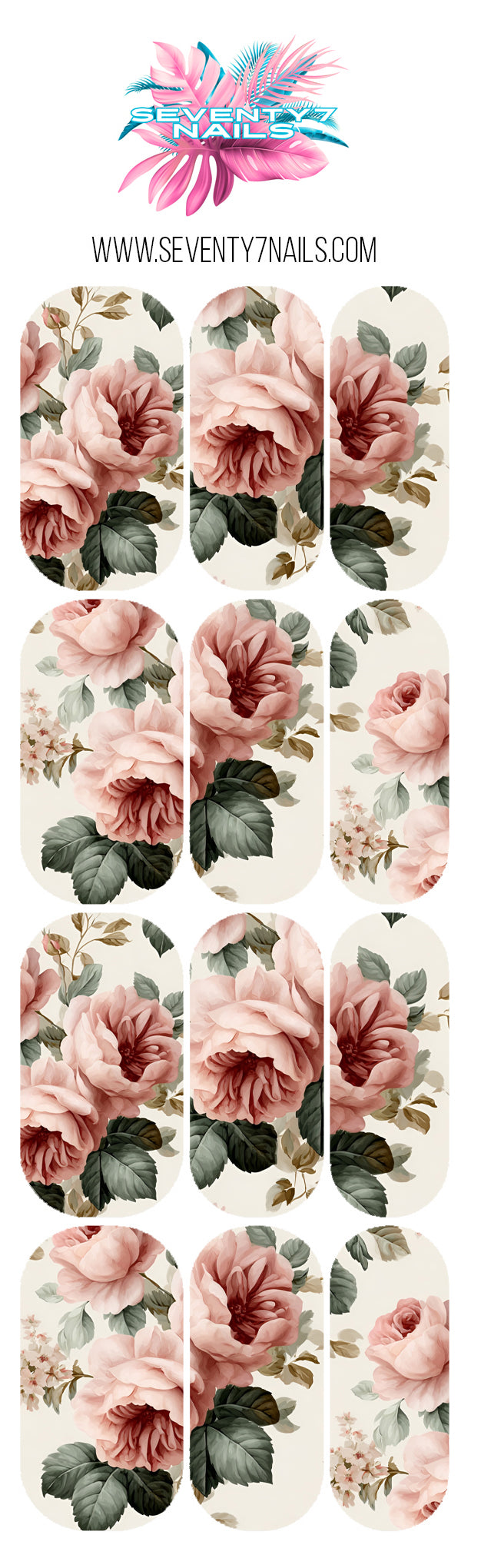 Waterslide Nail Decals - Cream & Blush Floral