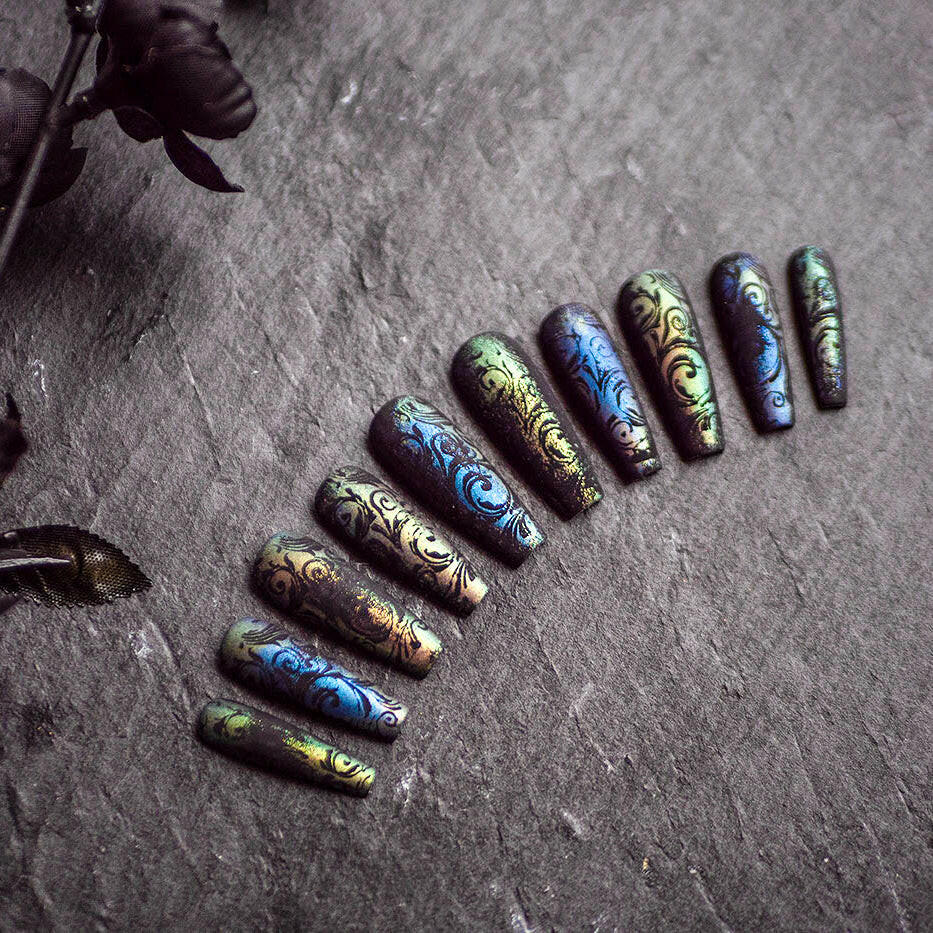 Custom Luxury Press On Nails - Antiqued Gothic - Seventy7 Nail Decals