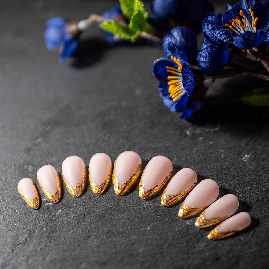 Custom Luxury Press On Nails - Golden French - Seventy7 Nail Decals