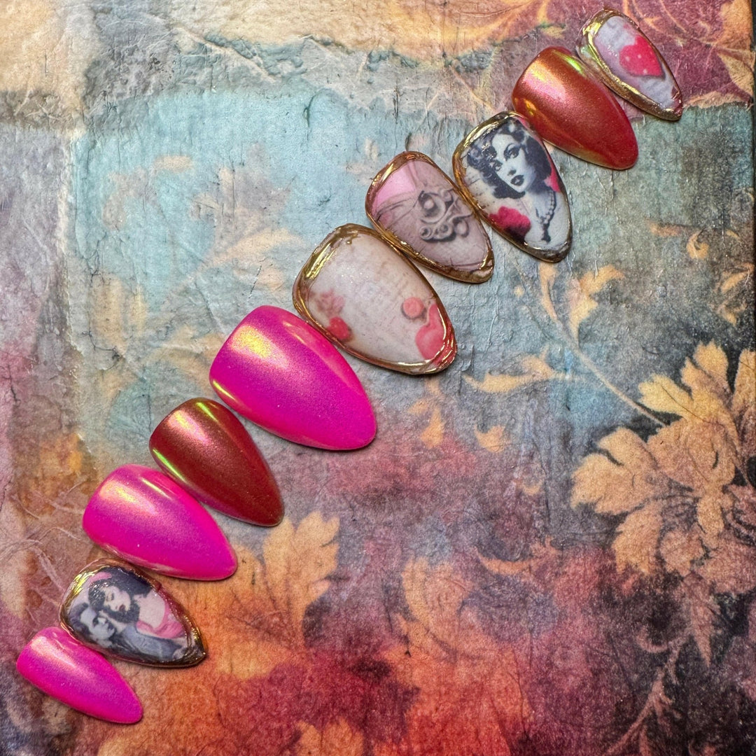 Custom Luxury Press On Nails - Ready To Ship - Vintage Romance - Seventy7 Nail Decals