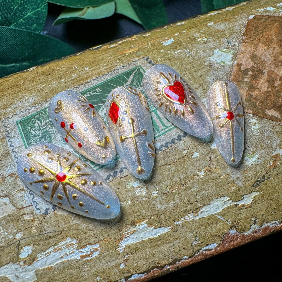 Custom Luxury Press On Nails - Sacred Heart - Seventy7 Nail Decals