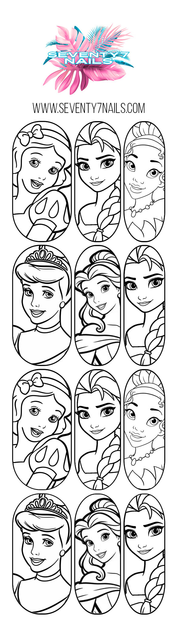Princess Outline Nail Decals | Color Your Own Nail Art