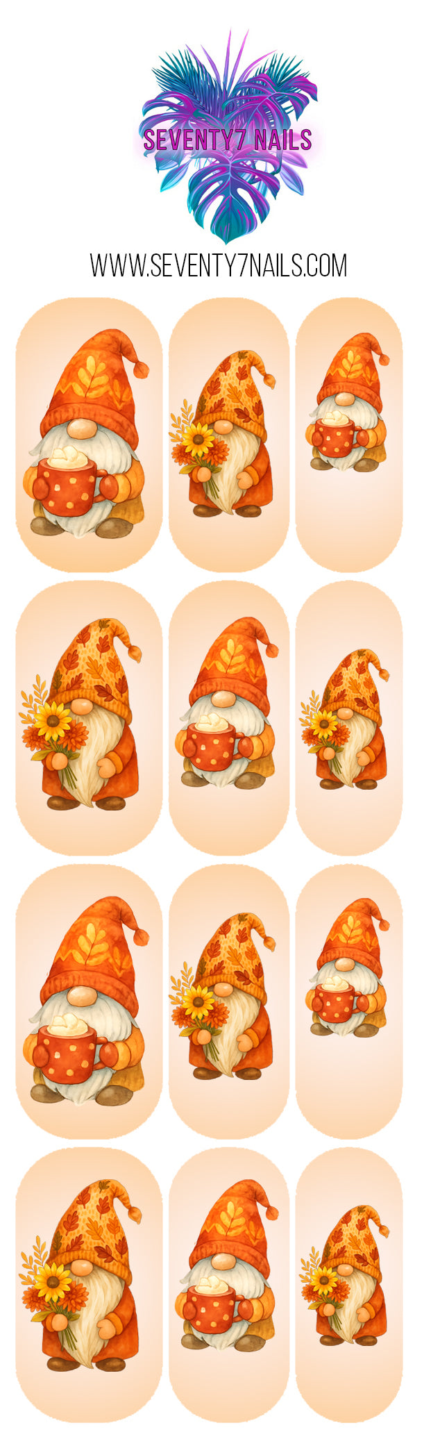 Waterslide Nail Decals - Fall Gnomes