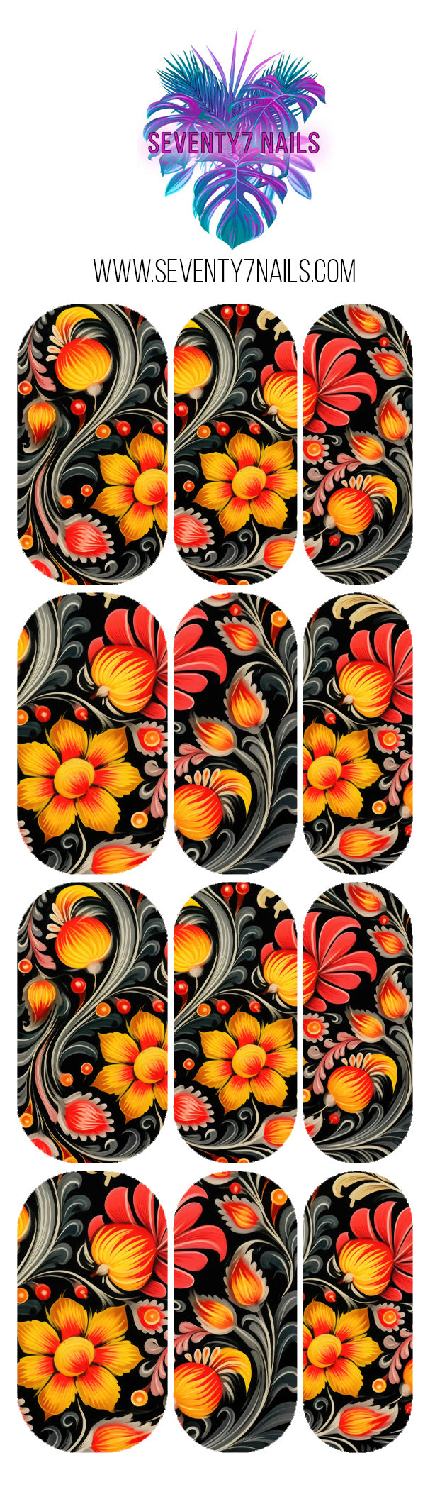 Waterslide Nail Decals - Fire Floral