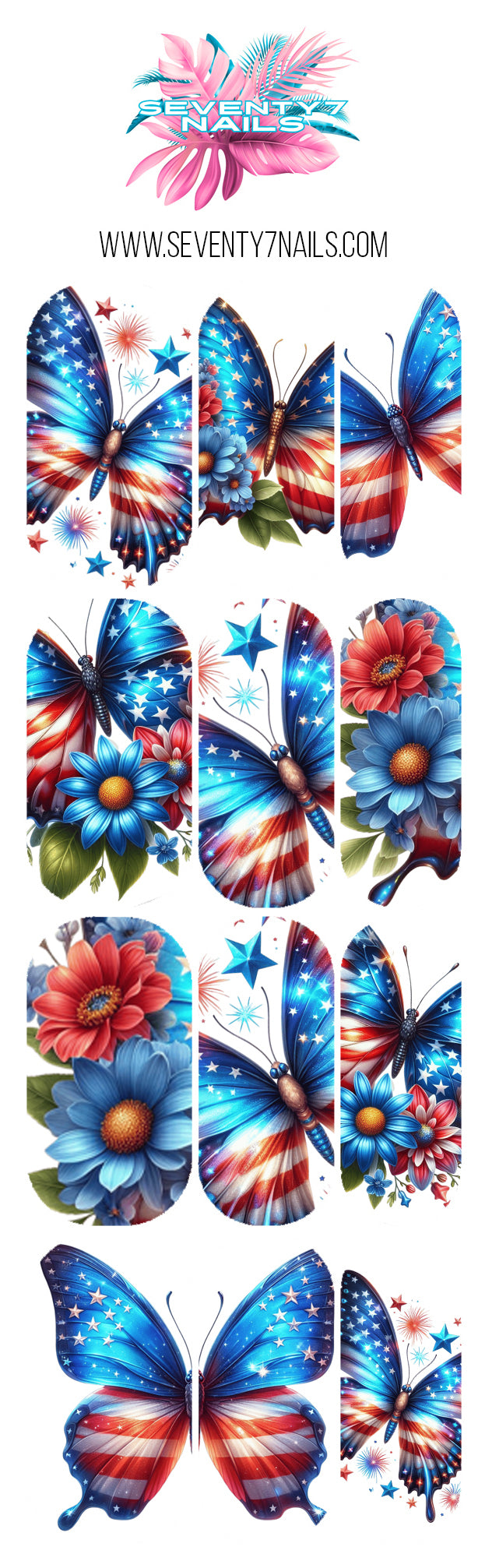 Waterslide Nail Decals - Patriotic Butterfly