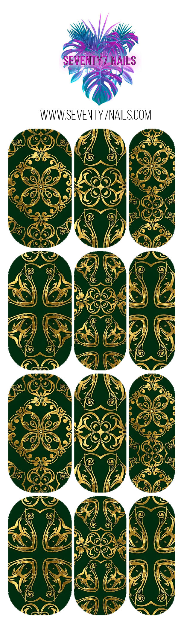 Waterslide Nail Decals - Green & Gold Baroque