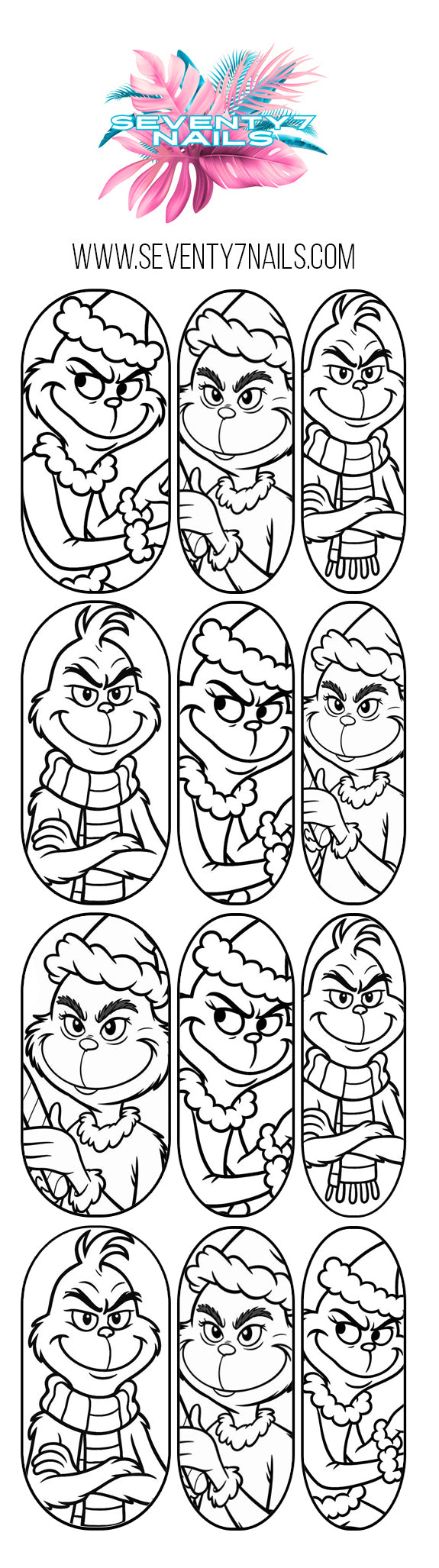 Gr*nch Outline Nail Decals | Color Your Own Christmas Nail Art