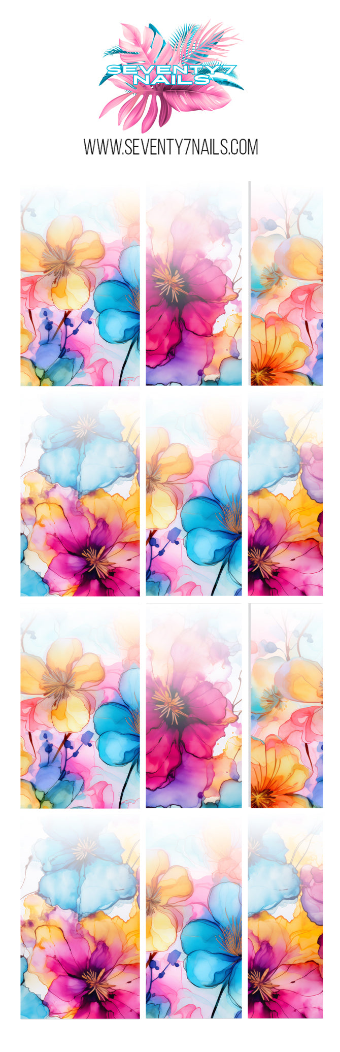 Ombre Waterslide Nail Decals - Floral Inks