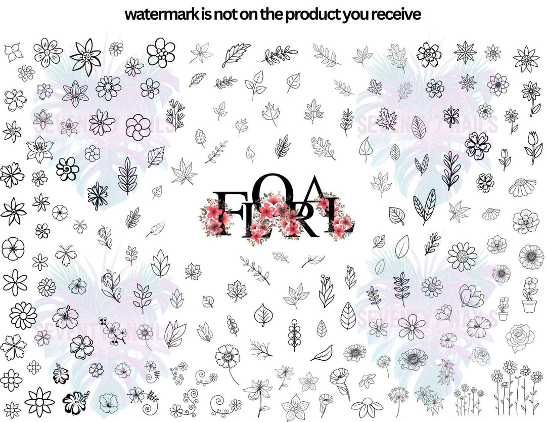 Laminated Single Nail Art Practice Sheet - Floral - Seventy7 Nail Decals