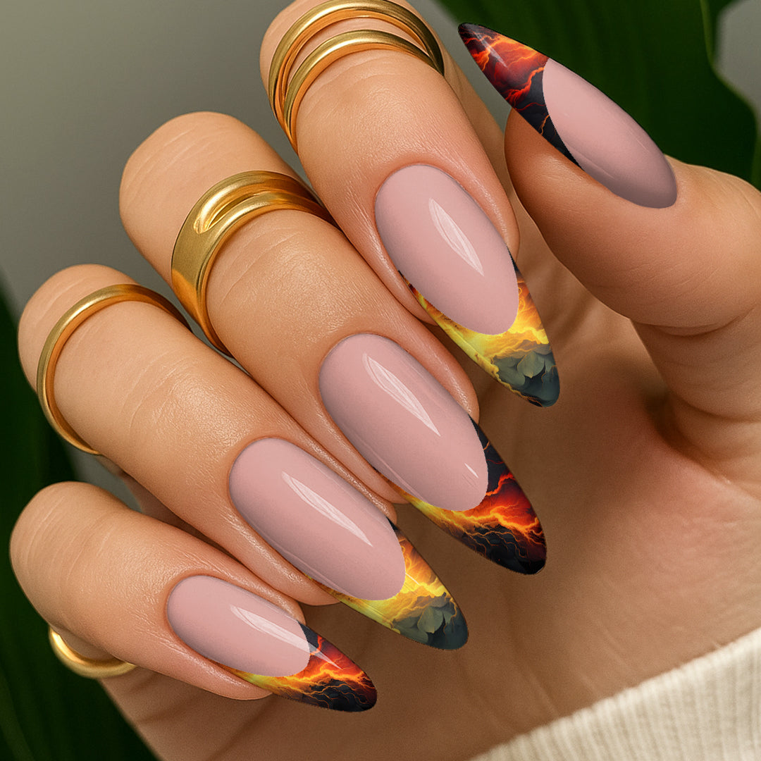 Waterslide Nail Decals - French Cut - Fire In The Sky - Seventy7 Nail Decals