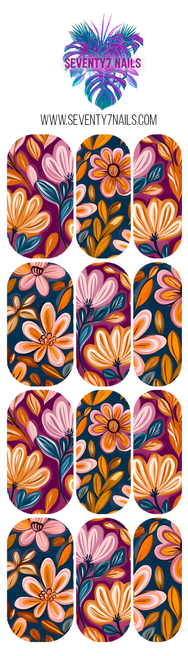 Waterslide Nail Decals - Maroon Floral