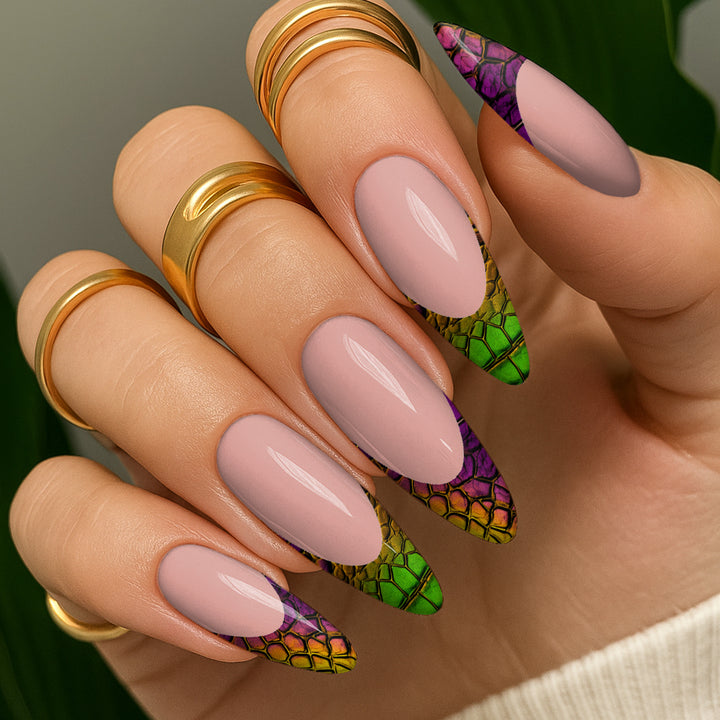 Waterslide Nail Decals - French Cut - Metallic Snakeskin - Seventy7 Nail Decals