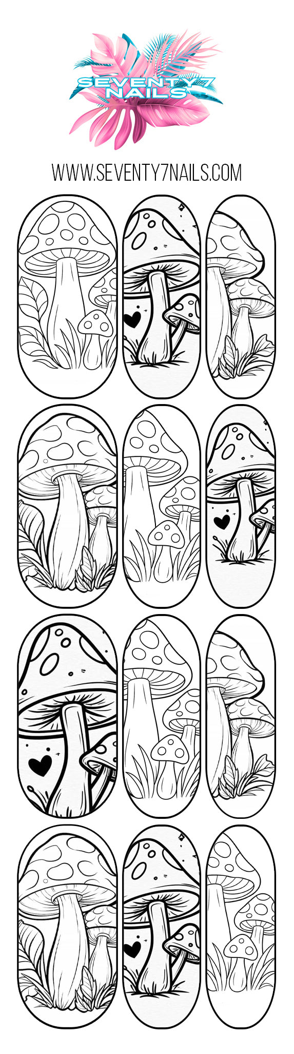 Mushroom Outline Nail Decals | Color Your Own Nail Art