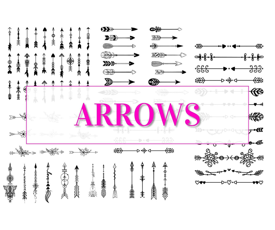 Nail Art Outline Decals - BOHO ARROWS (BLACK OVERLAY) - Seventy7 Nail Decals