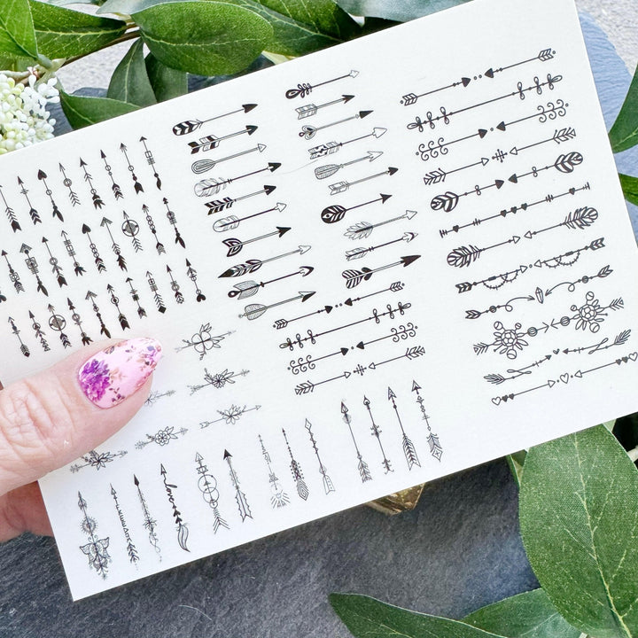 Nail Art Outline Decals - BOHO ARROWS (BLACK OVERLAY) - Seventy7 Nail Decals