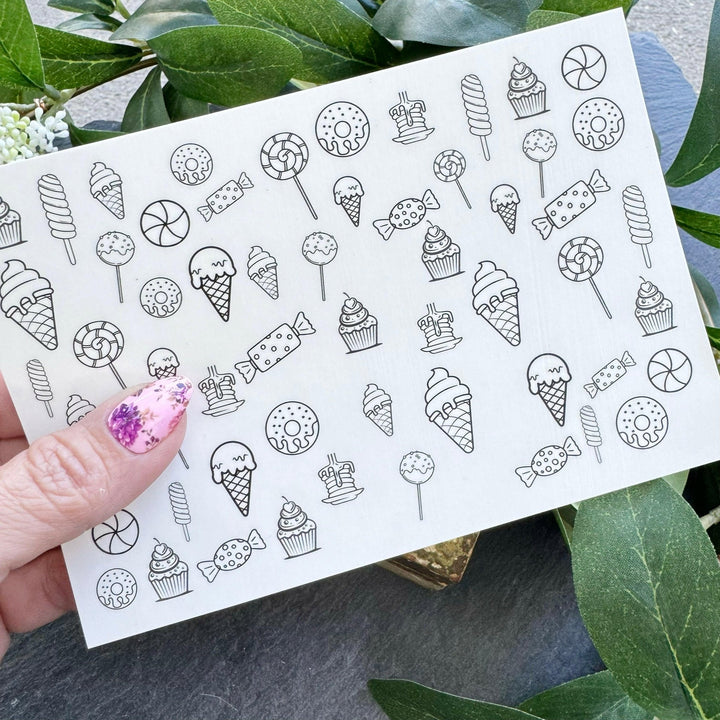 Nail Art Outline Decals - DESSERTS - Seventy7 Nail Decals