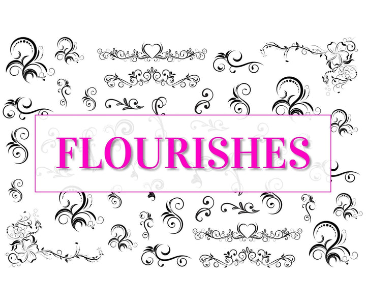 Nail Art Outline Decals - FLOURISHES (BLACK OVERLAY) - Seventy7 Nail Decals