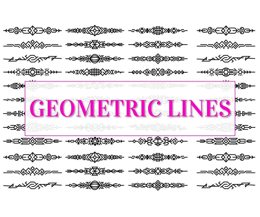 Nail Art Outline Decals - GEOMETRIC BORDERS (BLACK OVERLAY) - Seventy7 Nail Decals
