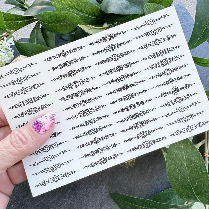 Nail Art Outline Decals - GEOMETRIC BORDERS (BLACK OVERLAY) - Seventy7 Nail Decals