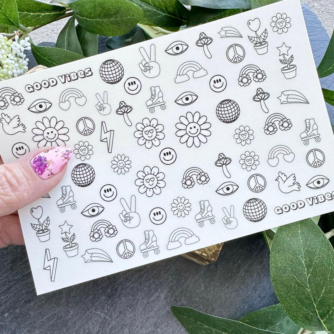 Nail Art Outline Decals - GROOVY - Seventy7 Nail Decals