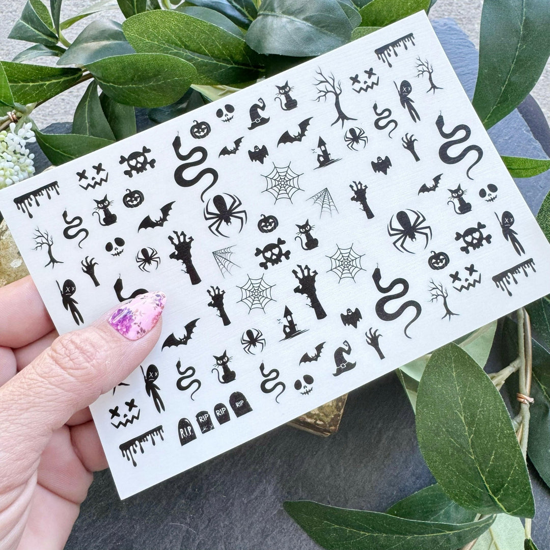 Nail Art Outline Decals - HALLOWEEN (BLACK OVERLAY) - Seventy7 Nail Decals