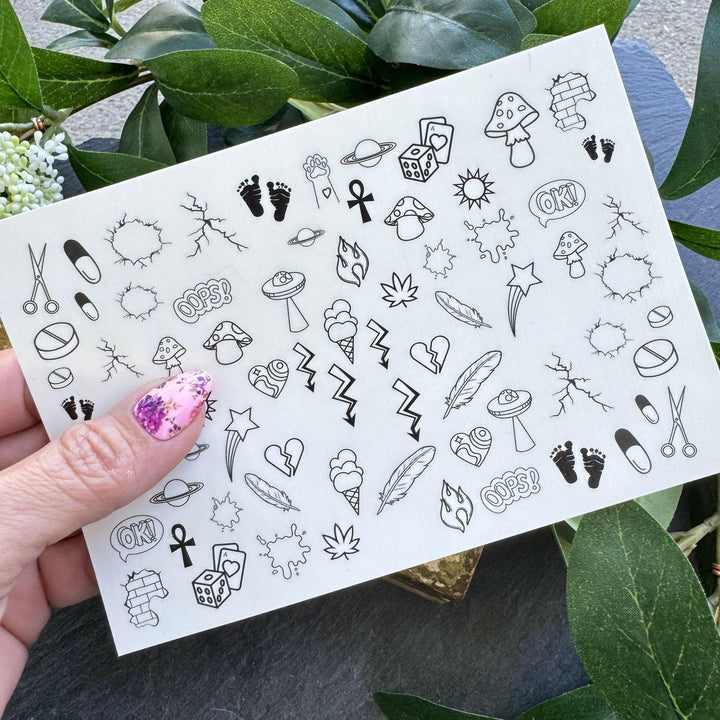 Nail Art Outline Decals - RANDOM 2 - Seventy7 Nail Decals