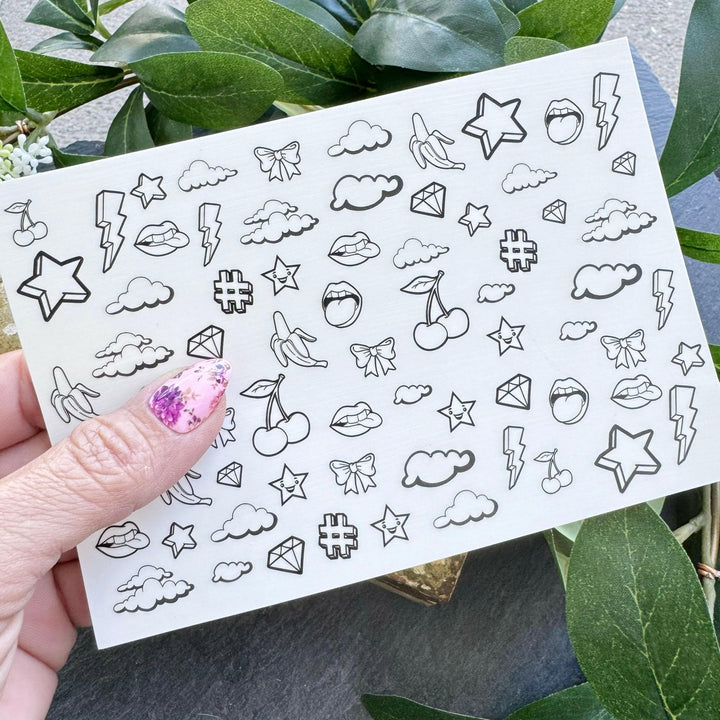 Nail Art Outline Decals - RANDOM 3 - Seventy7 Nail Decals